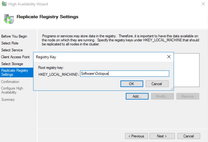 A Software\Octopus root registry key added under Replication Registry Settings